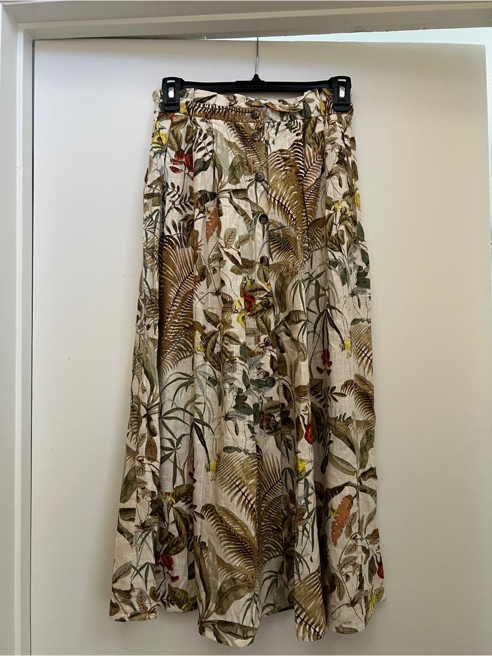 H&M Tropical Floral Print Button-Front Maxi Skirt